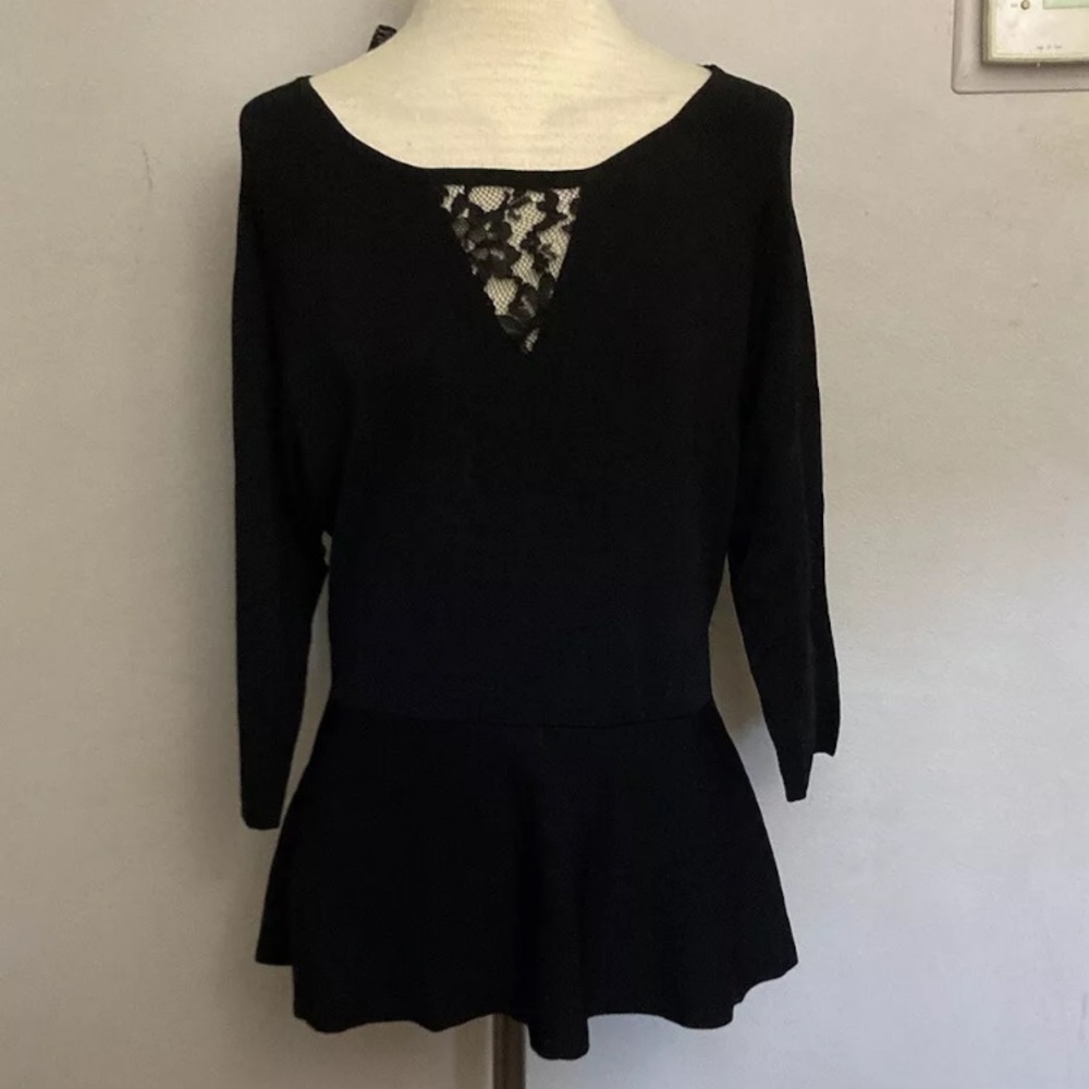 4-18 INC international Concepts Black top Lace Peplum XL